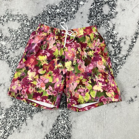 lululemon Pool Shorts 7 inch Mens Sz M Floral Athletic Drawstring Pink Green